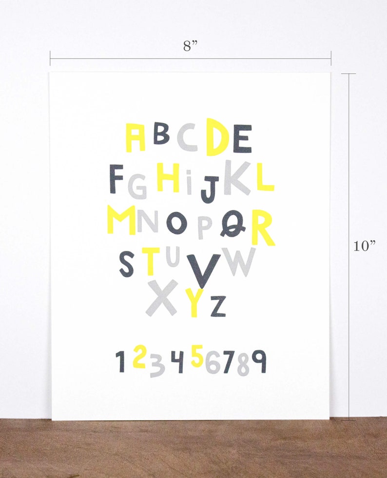 Alphabet and Numbers 8 X 10 Letterpress Print - Yellow - Etsy