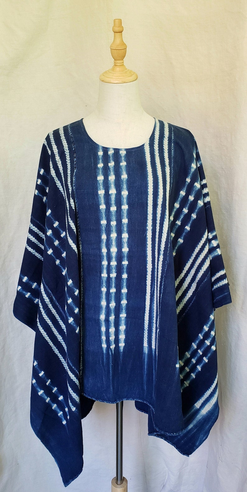 Tunic Indigo Textile Poncho Gift for Her P1938 One Size Fits All