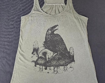 Raven and Mushrooms Ladies Tank Top