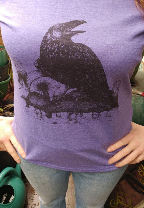 Ladies Raven and Mushrooms T Shirt