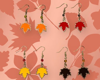 Handmade maple leaf earrings fall dangle earrings unique autumn jewelry leaf charms fall thanksgiving earrings