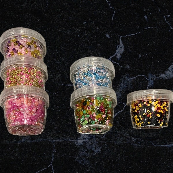 Clear jars of beads space saving bead container for jewelry making plastic bead organizer stackable twist top round bead storage bottles