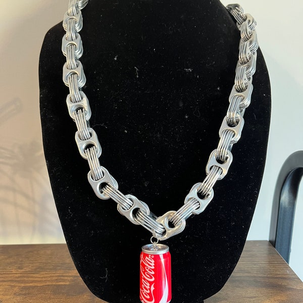 Recycled pop tab chain necklace unique pull tab jewelry coke themed necklace aluminum tab soda chain can tabs jewelry for coke lovers