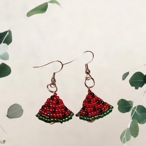 Hand beaded watermelon earrings watermelon jewelry fruit summer jewelry fruit earrings