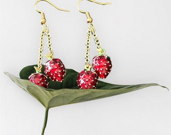 Gold fashion strawberry dangle earrings strawberry jewelry gold earrings gold strawberry fashion jewelry