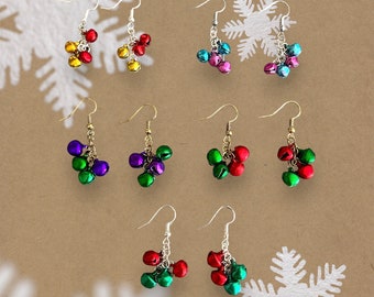 Jingle bell dangle earrings whimsical handmade earrings dangle festive Christmas jewelry holiday themed earrings