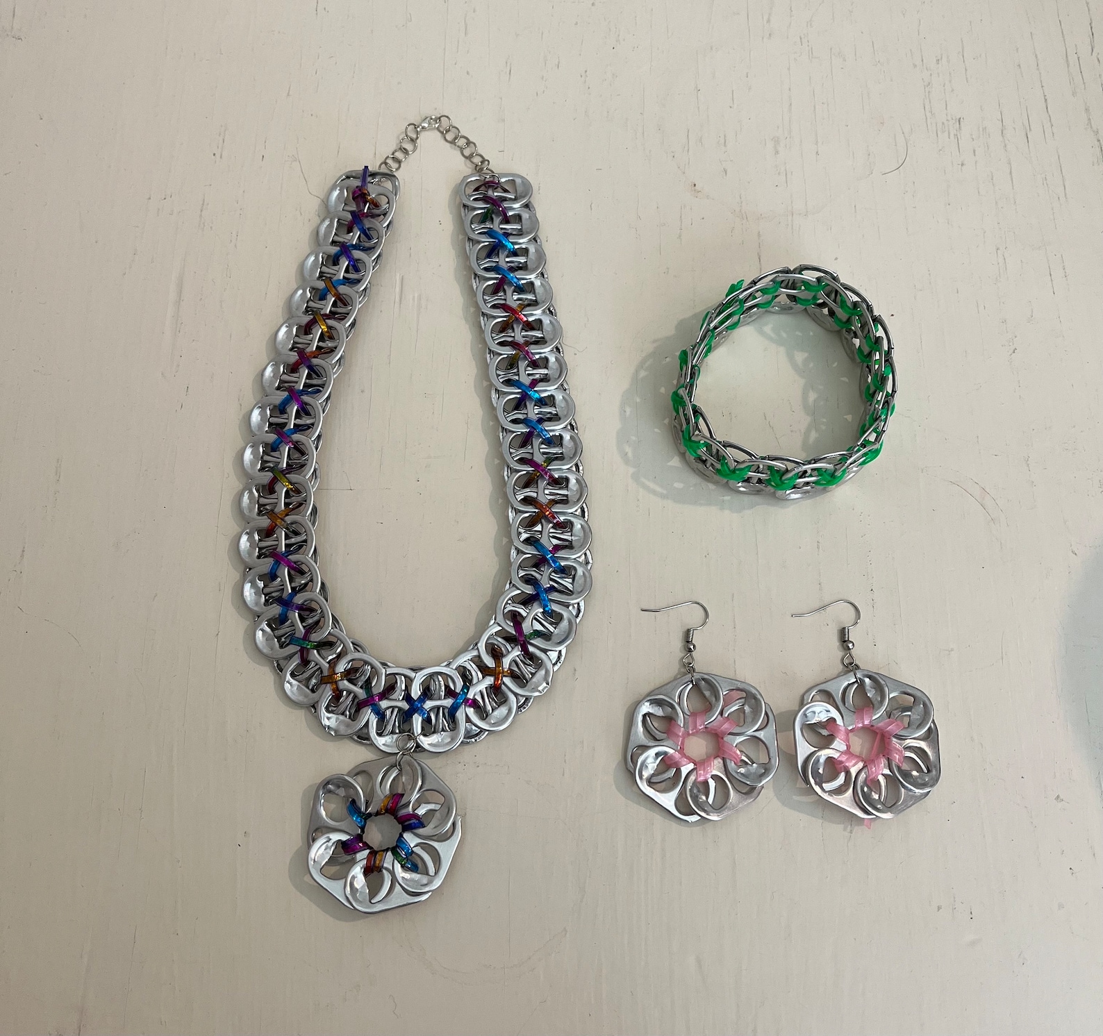 Recycled Pop Tab Necklace Pop Tab Chain Mail Earrings Coke Necklace Pop