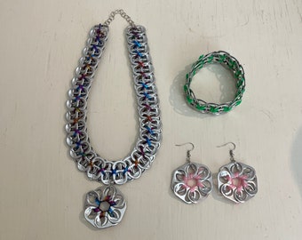 Recycled pop tab necklace pop tab chain mail earrings coke necklace pop top jewelry pull tab bracelet