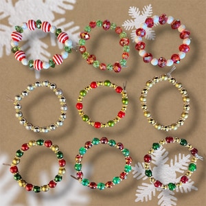 Christmas beaded bracelet holiday themed jewelry red and green beads Christmas jewelry for kids bracelets for gifts