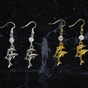 Handmade dolphin dangle earrings dolphin charm earrings womens dolphin earrings gold jewelry dolphin beach themed earrings for ocean lovers