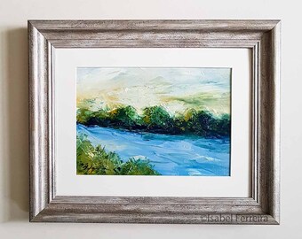 Original landscape painting, oil painting , ENGLISH COUNTRYSIDE 17,  nature painting, landscape painting,  5x7 inches, trees, river, England