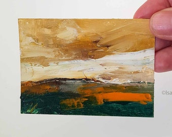 Original Ölminiatur ACEO Landschaft, Landschaft 186, Atc, Original Gemälde, Geschenkidee, erschwingliche Kunst, erdige Berge, Impressionist,