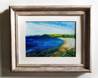 Peinture de paysage marin, peinture originale à l’huile, FALMOUTH, peinture de plage, art contemporain, océan bleu de Cornouailles, 5x7 pouces