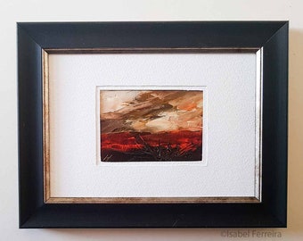 Original oil miniature painting- ACEO art-Autumn Skies - ATC original painting- gift idea- affordable art- small art-landscape art,modern