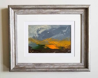 Abstract landscape painting, original art- oil painting- IN THE FIELDS-  expressive modern 6x4 inches, gift idea, colourful landscape