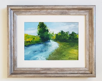 Original oil painting landscape, ENGLISH COUNTRYSIDE IV, river painting, landscape painting, small painting, wall art, modern art,5x7 inches