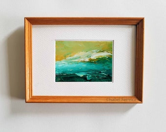 Original abstract  oil miniature ACEO - Seascape 104  -ATC original painting, gift idea, affordable art,minimalist painting, green turquoise