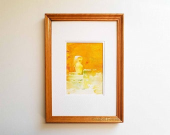 ACEO Original abstract  oil miniature - Abstract 16-ATC original painting, modern, affordable art,minimalist painting, orange yellow