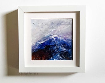 Original landscape painting, abstract oil art landscape, SNOWY MOUNTAIN XIII, blue cold simple art, gift idea, countryside, 6x6 inches