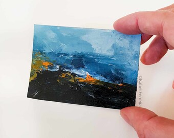 Original Öl-Miniatur-Malerei - ACEO Kunst - Landschaft 95 - ATC original Malerei -Geschenk-Idee -erschwingliche Kunst-kleine Kunst-Küsten