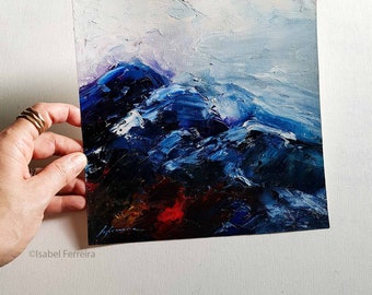 Original Ölgemälde, Öl abstrakt Landschaft Gemälde, SCHNEEBERG 19, blau, Winter, Geschenkidee, moderne Kunst, 20x20 cm