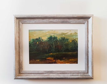 Original oil painting landscape, abstract landscape, In The Park XII, English countryside, river, trees,scenery  5x7 inches