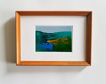 Original oil miniature painting- ACEO art- Green mountain II - ATC original painting- gift idea- affordable art- small art-landscape art