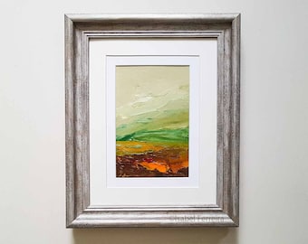Abstraktes Landschaftsgemälde, Original Kunst- Ölgemälde-Landschaft 184- ausdrucksvoll moderne 16x4 Zoll, Geschenkidee, sanfte gelassene Landschaft
