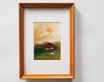 Peinture miniature à l’huile de paysage originale- ACEO art-Paysage 178 - Peinture originale ATC- Idée cadeau- Art abordable- Petit art-montagnes