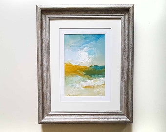 Abstract landscape painting, original art- oil painting-SUMMER CLOUDS-  expressive modern 6x4 inches, gift idea, soft serene landscape