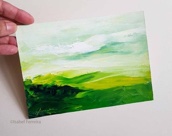 Pittura di paesaggio, VERDANT VII, dipinto ad olio originale su carta, pittura naturalistica, piccolo dipinto, espressivo, 5x7 pollici, idea regalo, moderno