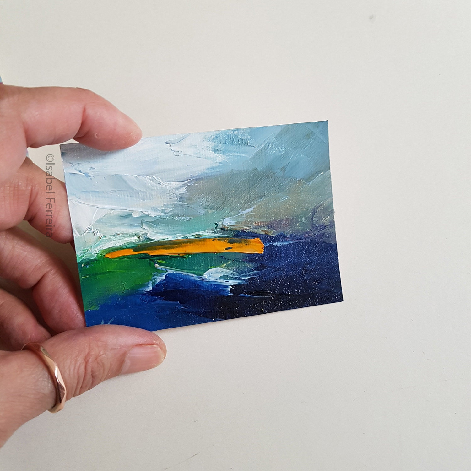 affordable art- gift idea Atc original painting small art Original oil miniature painting ACEO abstract art A Bit of Yellow II