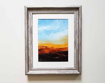 Original oil painting landscape,hot earth Blue Sky, nature painting, landscape painting, small painting, expressive, 5x7 inches, colourful