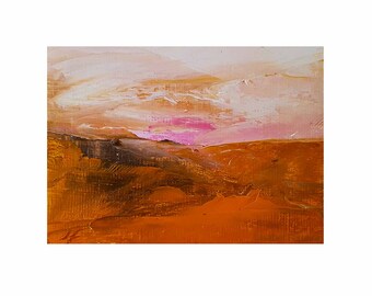 Original oil miniature painting- ACEO art- Orange fields- ATC original painting- gift idea- affordable art- small art-landscape art