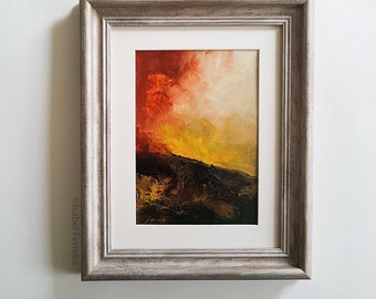 Peinture à l’huile originale paysage, FLAMING HOT, peinture de nature, peinture de paysage, petite peinture, expressive, 5x7 pouces,