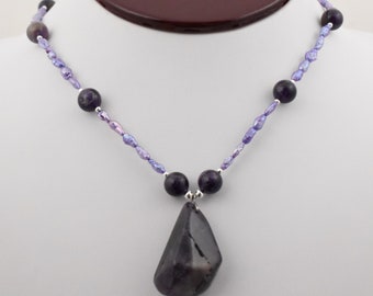 21" Lavender Saltwater Rice Pearl Amethyst Bead & Drop Sterling Silver Necklace