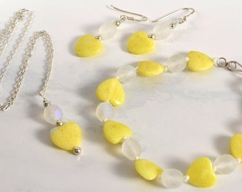 Serpentine & Crystal 3 Piece Set Necklace/Bracelet/Earrings Sterling Silver 925