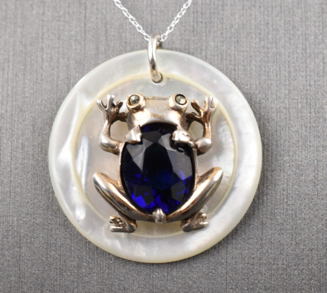Sterling Silver Frog Pendant W/ Mother of Pearl & Blue Etsy