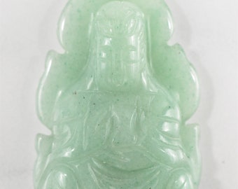 Fancy Vtg High Grade Buddha Carved from Aventurine+18" Sterling Silver Necklace