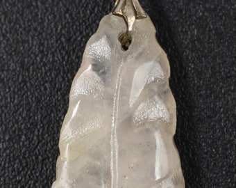 Fancy Carved Pear Shape Pale Rose Quartz Pendant & 18" Sterling Silver Necklace
