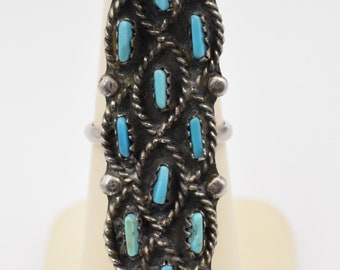 Native American Turquoise Petit-Point Open Weave Old Pawn Ring Size 5-3/4