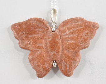 Winsome Jasper Butterfly + 18" Sterling Silver Necklace