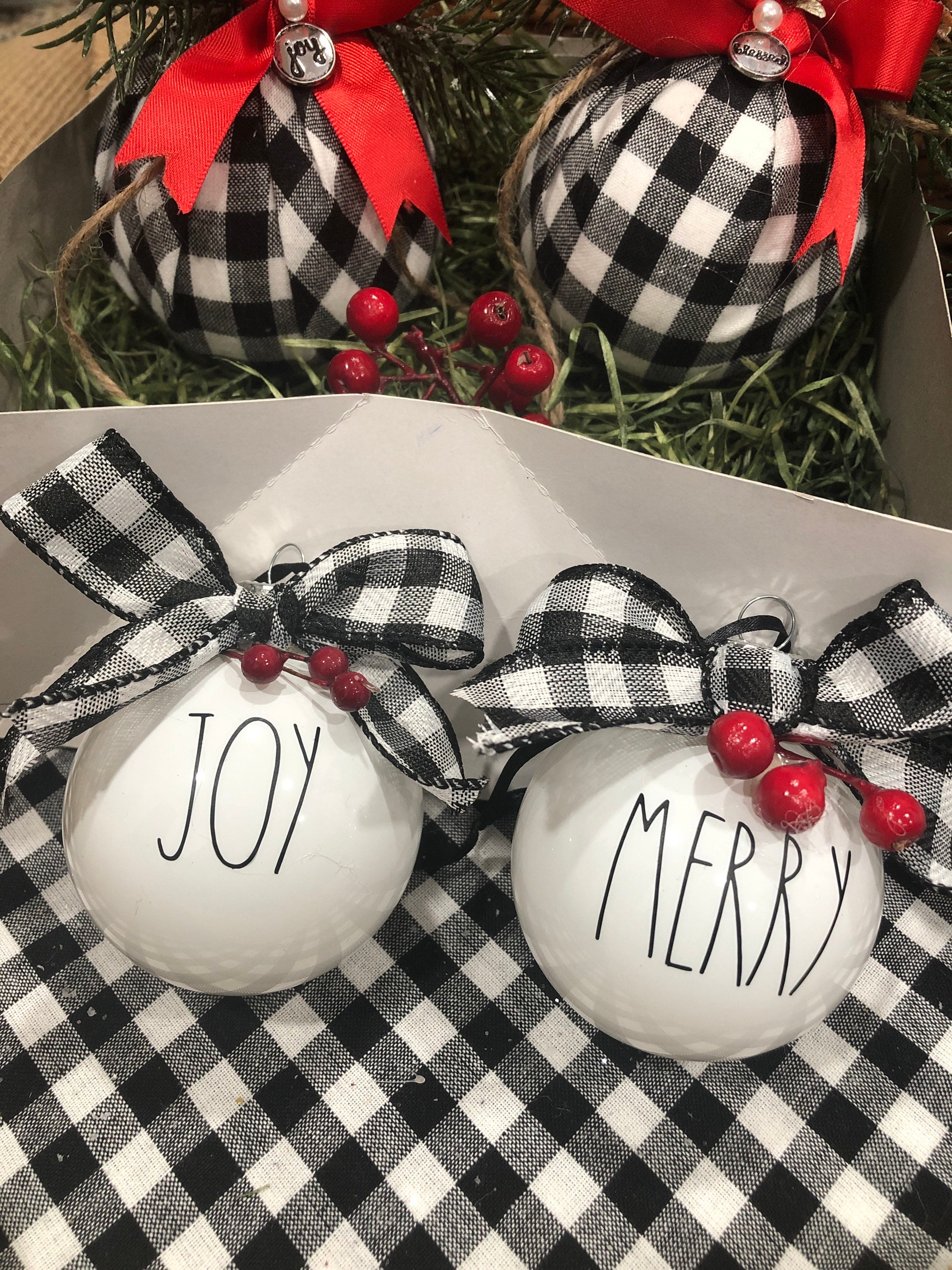 Set of Buffalo Check Christmas Ornaments Black White Buffalo Etsy