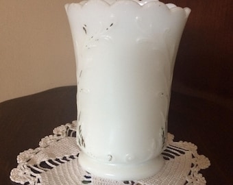 Victorian Milk glass  Vase Chjabby Chic Cottage  chic decor  vanity dresser piece