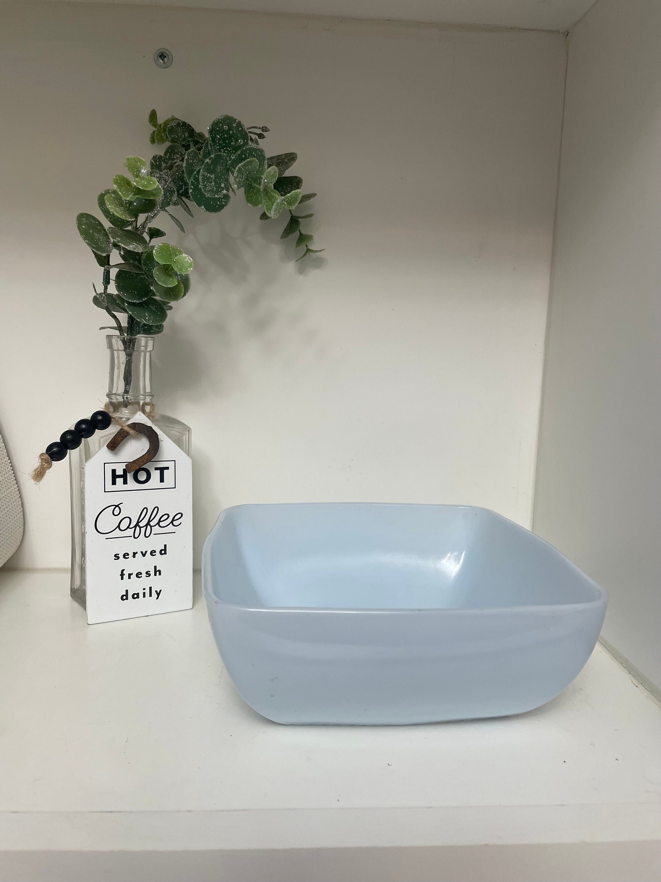 七宝の風鎮 Fire King Azu Rite Blue Charm 7” Square Salad Bowl Achor