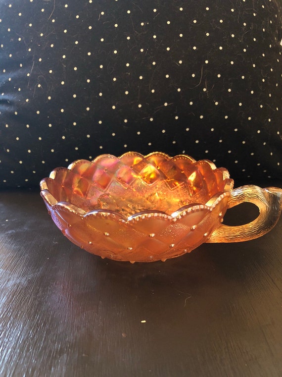 Antique Carnival Glass Imperial Glass Nut Bowl With Handle Carnival Glass Marigold Iridescent Antique Carnival Glass Imperial Glass Nut Bowl With Handle Carnival Glass Marigold Iridescent