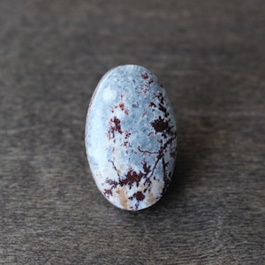 Light Blue Sonoran Jasper with Red Dendrites, Oval Shape Cabochon, Smooth Polish, 23x14mm