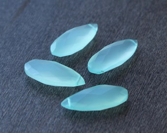 Aqua-Blue Quartz Briolettes, Matched Pairs, Lot of 4, Gemstone Earring Pairs, Top-Drilled, Checkerboard-Cut, Teardrop Beads, 20mm x 8mm