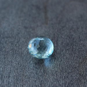 Micro-Faceted, Aqua-Blue Quartz Briolette, Gemstone Focal Pendant, Sky-Blue Color, Quartz Bead, 10.5mm x 14mm