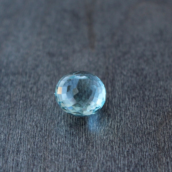 Micro-Faceted, Aqua-Blue Quartz Briolette, Gemstone Focal Pendant, Sky-Blue Color, Quartz Bead, 10.5mm x 14mm